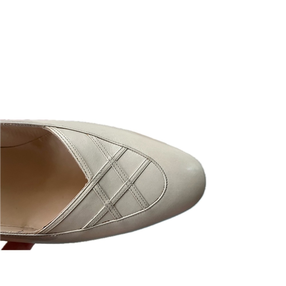 Vintage 90s Saks Fifth Avenue Ferragamo Cream Leather Lattice Pumps Luxury 7.5 - Picture 8 of 10